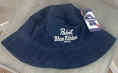 Pabst Blue Ribbon Beer Embroidered Navy Corduroy Cotton Bucket Hat - OSFM - NWT • $25.46