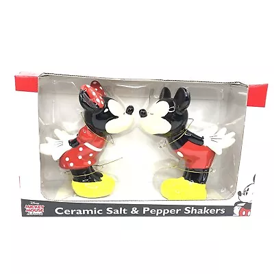 Disney Mickey & Minnie Mouse Ceramic Kissing Salt And Pepper Shakers Nib • $28.97