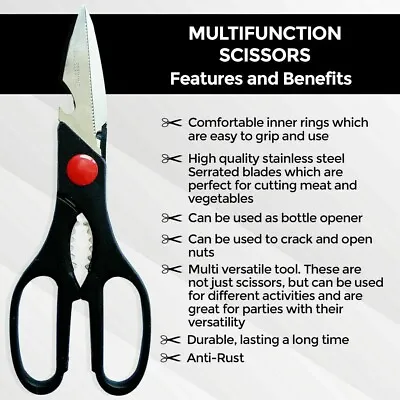 Scissors-Multi Function-Stainless Steel Easy Grip-Kitchen Household Office-etc • £3.95