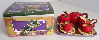 Vtg Mini Tea Set Tomato Shape W/ Butterfly Bug Fairy Garden Resin 10 Pc • $9.99