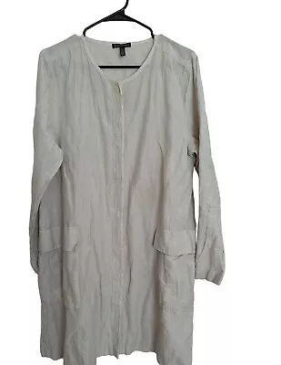Eileen Fisher Coat Dress Cotton Metallica Off White Snap Front Crinkled Medium • $32