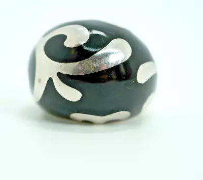 Flli Menegatti Sterling Silver Black Onyx Inlay Dome Ring: Size 8 • $200