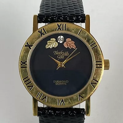 Black Hills Gold Watch Men Women 32mm Gold Tone Leaves Leather New Battery 8.5  • $42.49