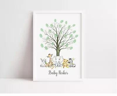 £5.40 • Buy Baby Shower Guest Book Print, Fingerprint Guest Book, Safari Baby Shower
