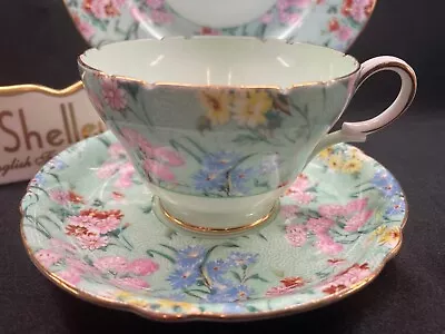 £89.84 • Buy Shelley MELODY CHINTZ  FOOTED HENLEY  CUP, SAUCER AND 7  PLATE  -  GOLD TRIM