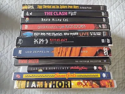  Live Rock Concert 11 DVD Lot Bowie/Clash/Stooges/Stones/Led Zeppelin/Kiss Etc. • $75