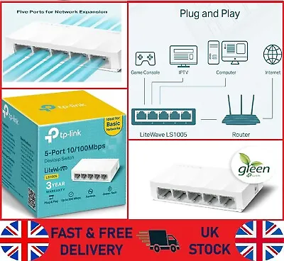 5 Port Fast Ethernet Switch LAN Network RJ45 Splitter Hub Wired TP-LINK UK • £8.29