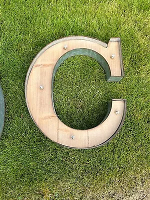 40cm Vintage Fairground Battery Lights Lighting Wooden & Metal Signs Letter C • £25