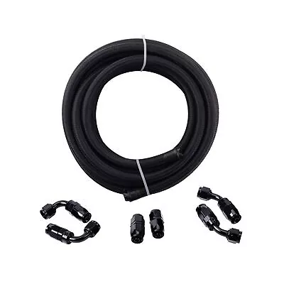 10FT 6 AN 3/8  Nylon Stainless Steel Braided PTFE E85 Tube Fuel Line Fittings... • $64.99