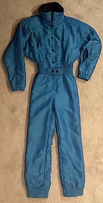Nils One Piece Ski Suit Vintage Size 8 Teal Color Multi Pocket Insulated USA • $29.99