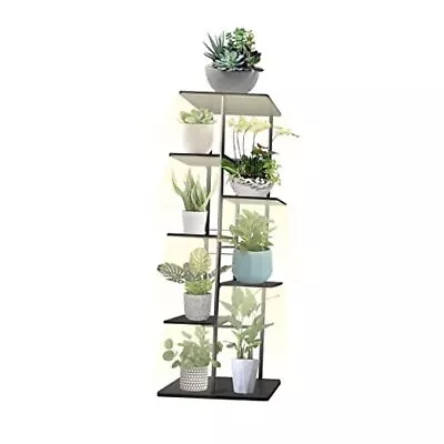 Metal Plant Stand With Grow Lights Multiple Flower Planter 7 Tiers Black Oak • $118.72