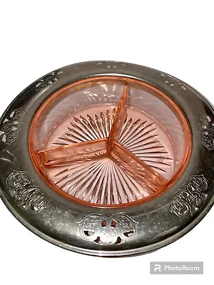 Princess Pink Depression Glass Dish Intricate Silver Edges Faberware USA Made • $19.99