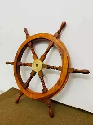 Vintage Wooden Pirate Wheel Antique Brass Wheel Ship Steering Wall Decor Items • $99