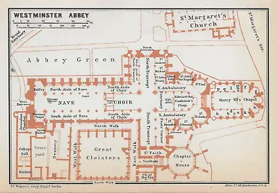 Antique Map Of London Of Westminster Abbey Plan Great Britain • $33