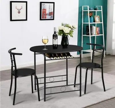 3-Piece Dining Table Set Wooden Metal Bar Table And 2 Chairs Set Kitchen Home • $66.99