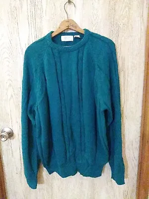 Vintage Sears Mens Store Sweater Irish Cable Knit  Teal Green Sz Lg • $23.79