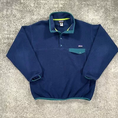 Patagonia Jacket Mens Large L Blue Synchilla Snap T Fleece Pullover Hiking Logo • $44.98