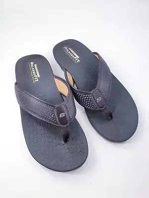 Skechers Relaxed Fit Size 9 (42) Brown Faux Leather Flip Flops Toe Post Sandals • £26