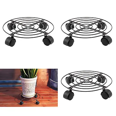 3 Pcs Round Wheels Mover Plant Pot Stand Trolley Plate Metal Stand Caddy Holder • £10.89