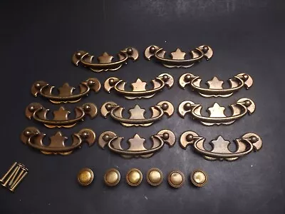  11 VTG Brass Batwing Cabinet Cupboard Dresser Furniture Drawer Pulls + 6 Smalls • $14