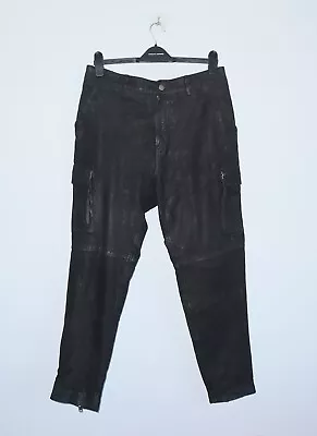 TIGHA Mens Black Leather Cargo Pants Size L • $129.99