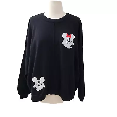 Disney Halloween Mickey Minnie Mouse Ghost Oversized Sweater Black Size L NWT • $45.99