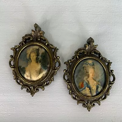 Lot Of 2 Vintage Ornate Brass Mini Padded Picture Frames Women Baroque Victorian • $27.97