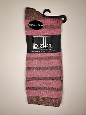 B. Ella Ladies Cashmere Wool Angora Blend Socks Keri Cocoa Rose Stripe USA • $18