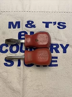 Mac Tools USA Red Screwdriver STUBBY Flat Head & Phillips Hard Handle Pair • $28