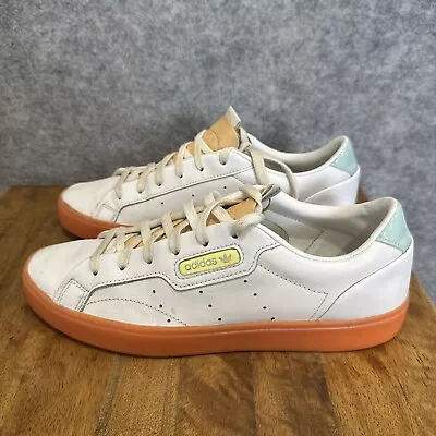 Adidas Women's Designer White Leather Orange  Low Top SLEEK Sneakers 40.5/8.5/7 • $35