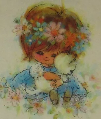 Vintage Birthday Greeting Card Girl Hugging Her Cat 3  Used • $2.99