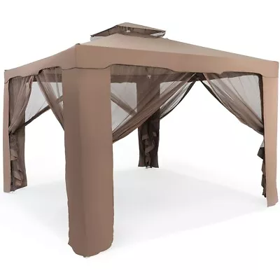 3m X 3m Outdoor Gazebo 2-Tier Pavilion Canopy Tent With Zipped Mesh Side Wall • £99.95