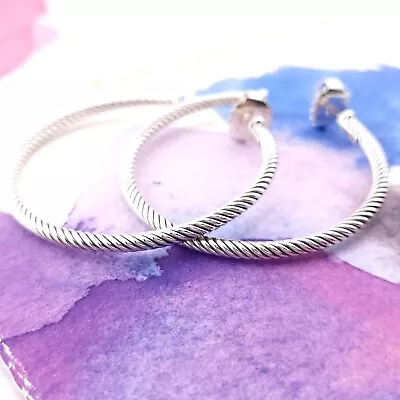 David Yurman 925 Sterling Silver 2' Inch Classic Cable Thin Hoop Earrings • $220