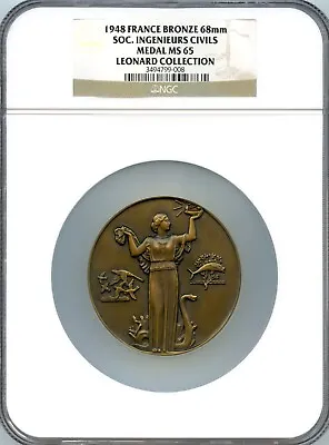 France 1948 Art Deco  Society Of Engineers Bronze Art Medal Vernon 68mm Ngc Ms65 • $129.95