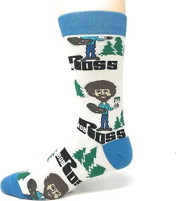 Men's Novelty Bob Ross Crew Socks Funny Socks Crazy Socks Fun Casual Dress • $27