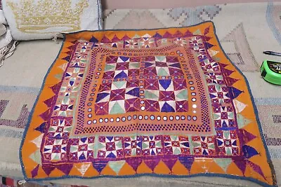 Vintage Rabari Hand Embroidered Mirrorwork Cloth Hanging Kuch Textile India 26  • $100