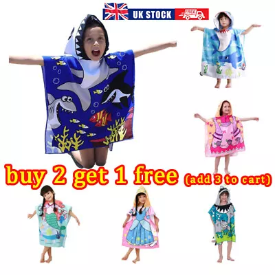 Kids Boys Girls Cartoon Character Hooded Towel Bath Beach Swimming Poncho UK • £8.59