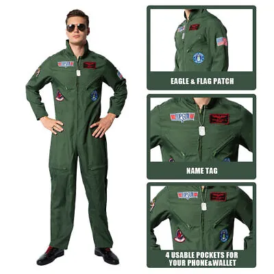 Kids Pilot Uniform Army Green TOP GUN Costume Cosplay Military Uniform Party Men • £26.39