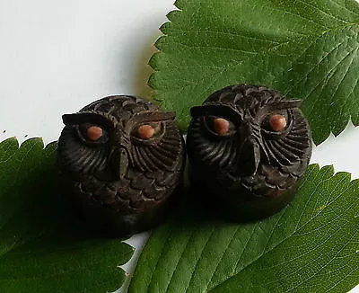 1 Pair Organic Hand Carved 3D Owl Hooter Black Areng Wood Ear Plug Tunnel Gauges • $24.99