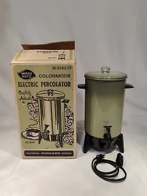 Vintage Mirro Matic Colormode Electric Percolator 22 Cup Avocado W/Box M-9293-37 • $19.99
