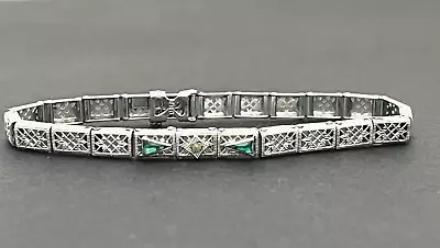 JHP John H Peckham Filigree Narrow Link Rhodium Plated Bracelet Art Deco Design • $32