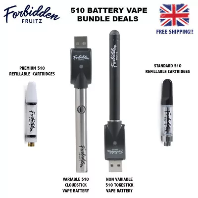 ForbiddenFruitz 280mAh 510 Battery Vaporiser Pen Cartridges Lanyard Bundle • £3.45