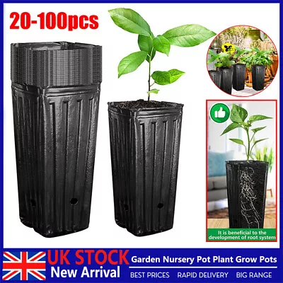 20-100pc Black Plastic Plant Flower Grow Pots Nursery Pot Garden Plant Container • £19.99