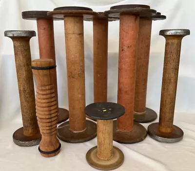 9 Vintage Wooden Spindles Spools; 13  To 5 ; Many Marked; See Details; Ages? • $14.99