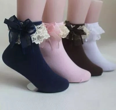 Girls Children School Dress Frilly Laced Ruffle Socks Frilly Bow Ankle Socks • $14.29