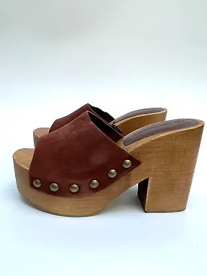 Zara Brown Leather Platforms Wedges Sandals Clogs UK3 EUR36 US6 Ref 6522 001 • $47.67