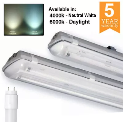 LED Ready Batten Fittings Single Twin & IP65 Waterproof 4ft 5ft - 4000k / 6000k • £6.39