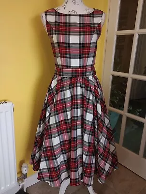 British Retro Red/White Tartan Full Circle Swing Dress Size 8-10 • £29