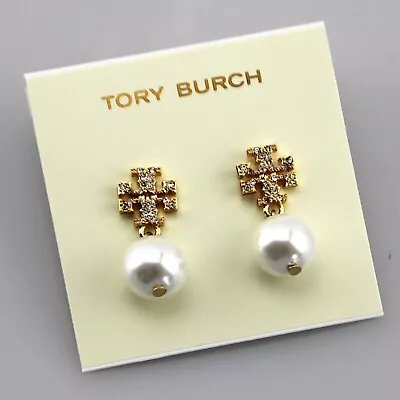 $28.59 • Buy Tory Burch Britten Pearl Crystal Drop Rose Gold Stud Earring
