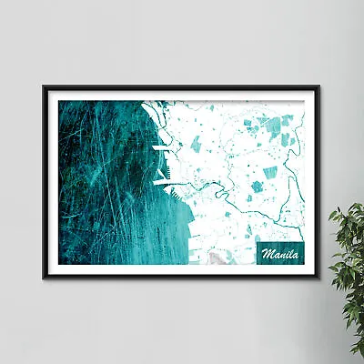 Manila Philippines Map  Blue Stroke  - Art Print Poster Gift • $81.50